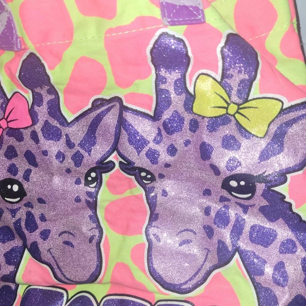 Justice Giraffe Totes Adorbs‎ Tote Bag Pink Yellow Purple Glitter y2k girl core